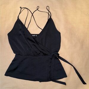 Express Elegant Black Wrap Top With Spaghetti Straps